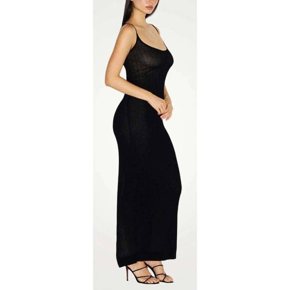 skims sheer knit dress SKIMS | Dresses | Skims Sheer Knit Long Cami Dress Black